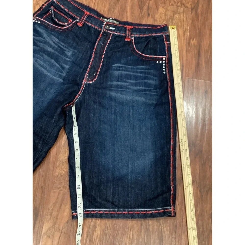 Direct Blue Denim Jean  Shorts 36 Y2K Baggy Embroidered Pockets With Rhinestones